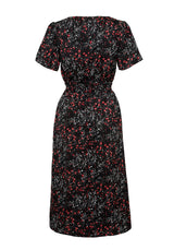 ROSETEARS FRILL PEPLUM MIDI DRESS