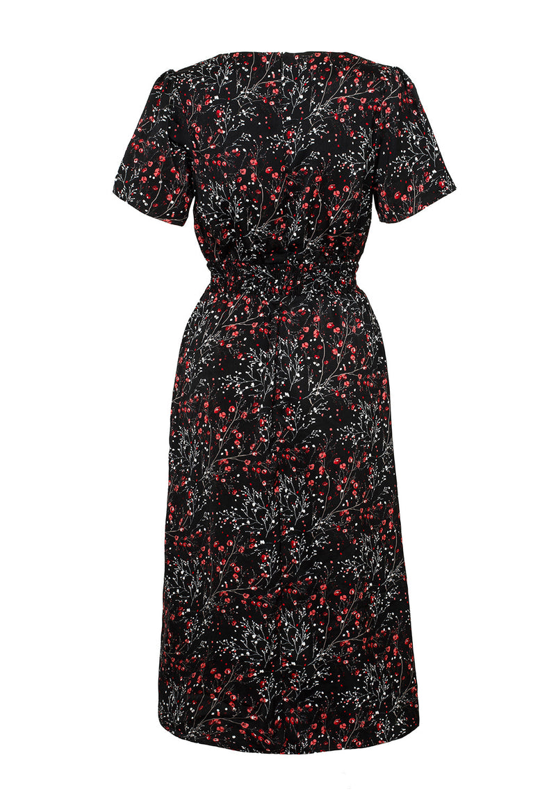 ROSETEARS FRILL PEPLUM MIDI DRESS