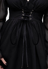 Banished Lace Up Sheer Sleeve Midi Dress