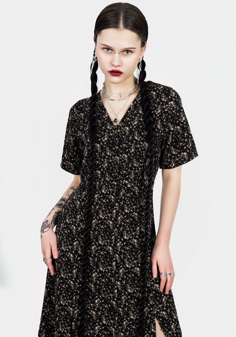 Gardenia Print Button Down Midaxi Dress