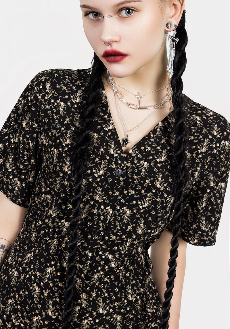 Gardenia Print Button Down Midaxi Dress