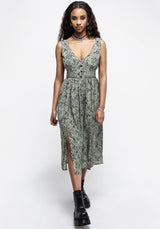 Cassie Green Floral Corset Button Midi Split Dress