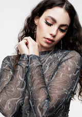 Serpente Print Mesh Long Sleeve Bodysuit