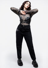 Serpente Print Mesh Long Sleeve Bodysuit