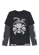 Temptation Snakes Unisex Layered Distressed Long Sleeve T-shirt