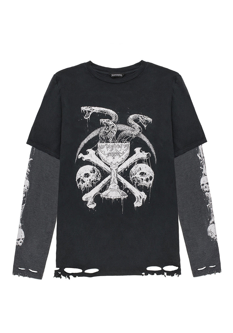 Temptation Snakes Unisex Layered Distressed Long Sleeve T-shirt