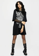 Stigmata Layered Fishnet Sleeve Tee Dress