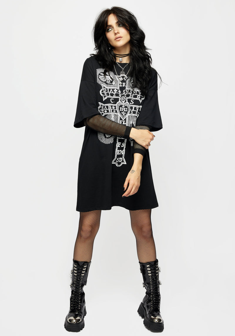 Stigmata Layered Fishnet Sleeve Tee Dress