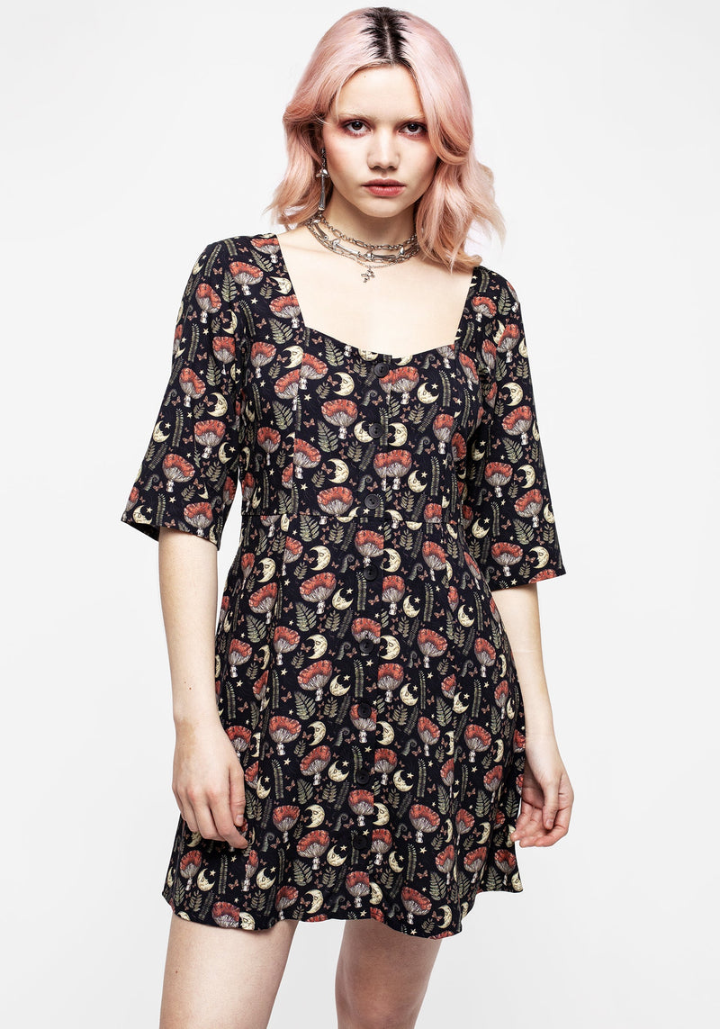 Dreamfast Mushroom Moon Print Mini Dress