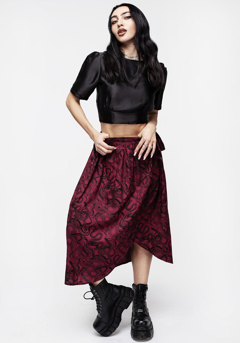 Ophidia Snakes Print Wrap Skirt - Red