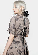 Parasite Bugs Print Midi Short Sleeve Shirt Dress - Taupe