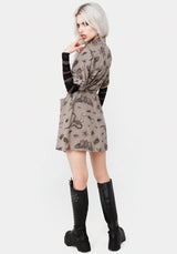 Parasite Bugs Print Mini Short Sleeve Shirt Dress - Taupe