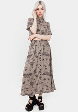 Parasite Bugs Print Button Down Midi Skirt - Taupe