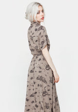 Parasite Bugs Print Button Down Midi Skirt - Taupe