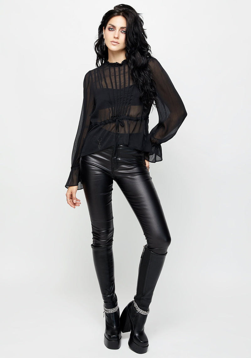 Spirit Sheer Pintuck Ruffle Top