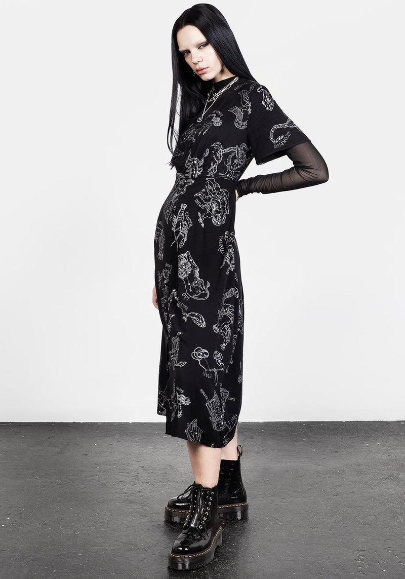 Zodiac Short Sleeve Midi Dress