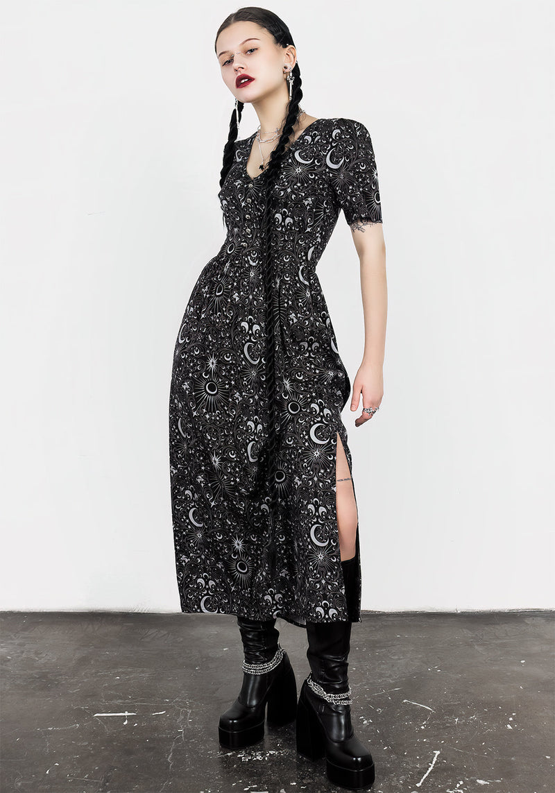 Stellaluna V Neck Button Short Sleeve Midaxi Dress