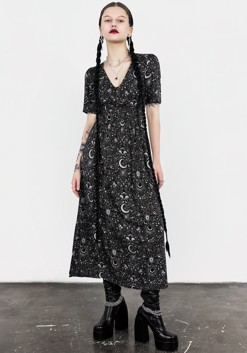 Stellaluna V Neck Button Short Sleeve Midaxi Dress