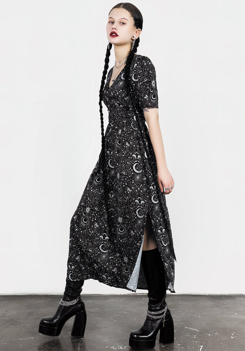 Stellaluna V Neck Button Short Sleeve Midaxi Dress