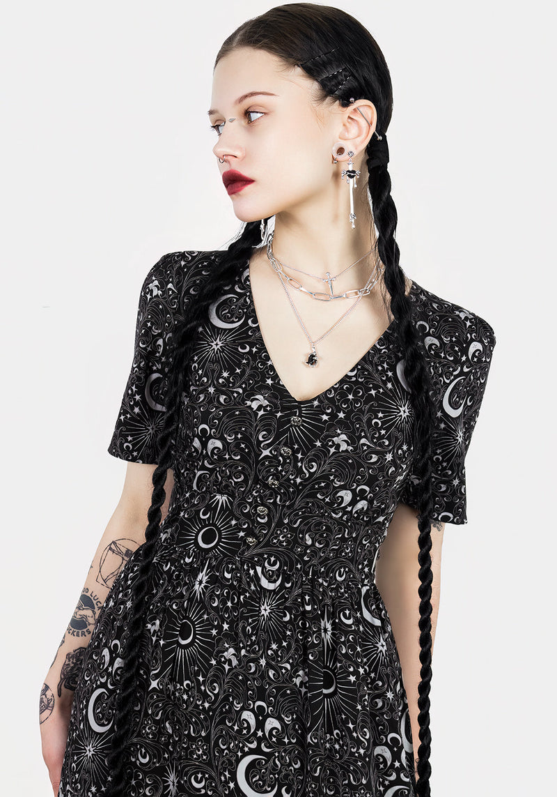 Stellaluna V Neck Button Short Sleeve Midaxi Dress