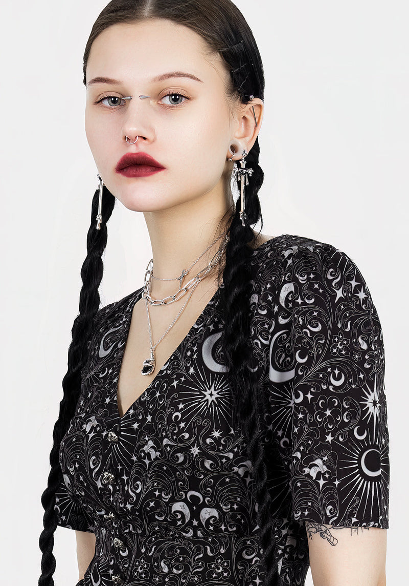 Stellaluna V Neck Button Short Sleeve Midaxi Dress