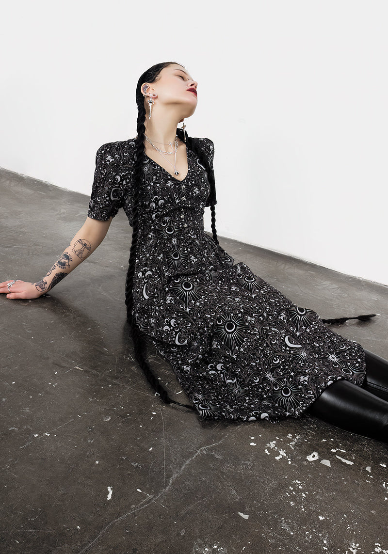 Stellaluna V Neck Button Short Sleeve Midaxi Dress