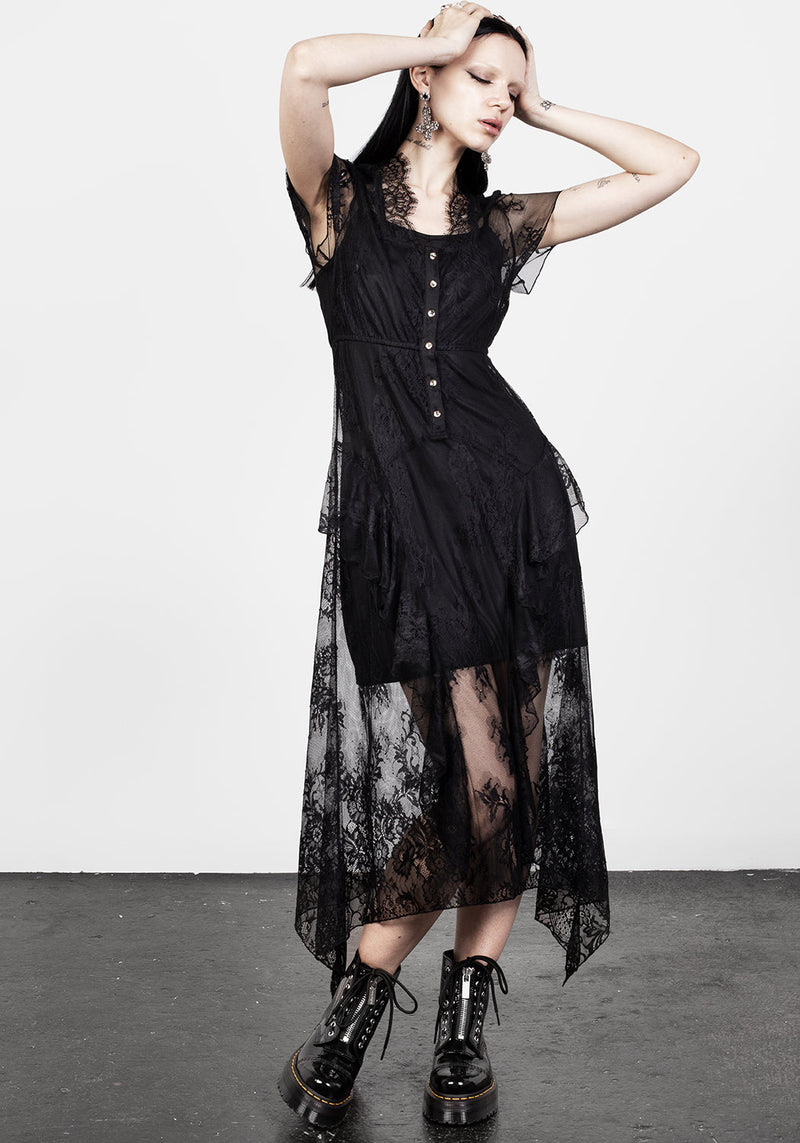 Mourning Lace Cascade Midaxi Dress