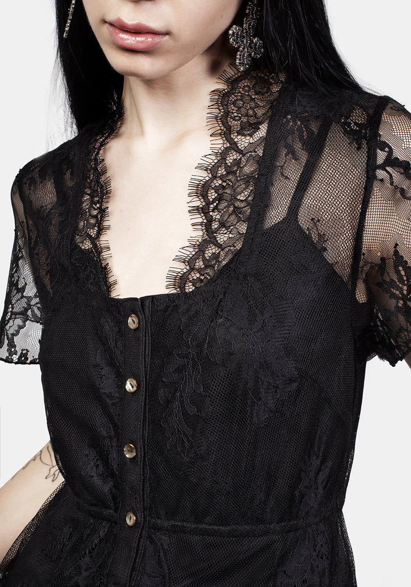 Mourning Lace Cascade Midaxi Dress