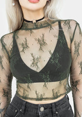 Eternal Lace Long Sleeve Crop Top - Green