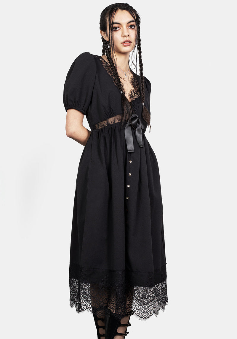 Mortuary Lace Button Up Midi Dress