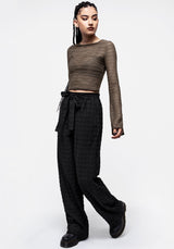 Lithium Tie Waist Check Wide Leg Trouser