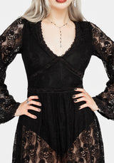 Morella Sheer Skull Lace Bodysuit Midaxi Dress