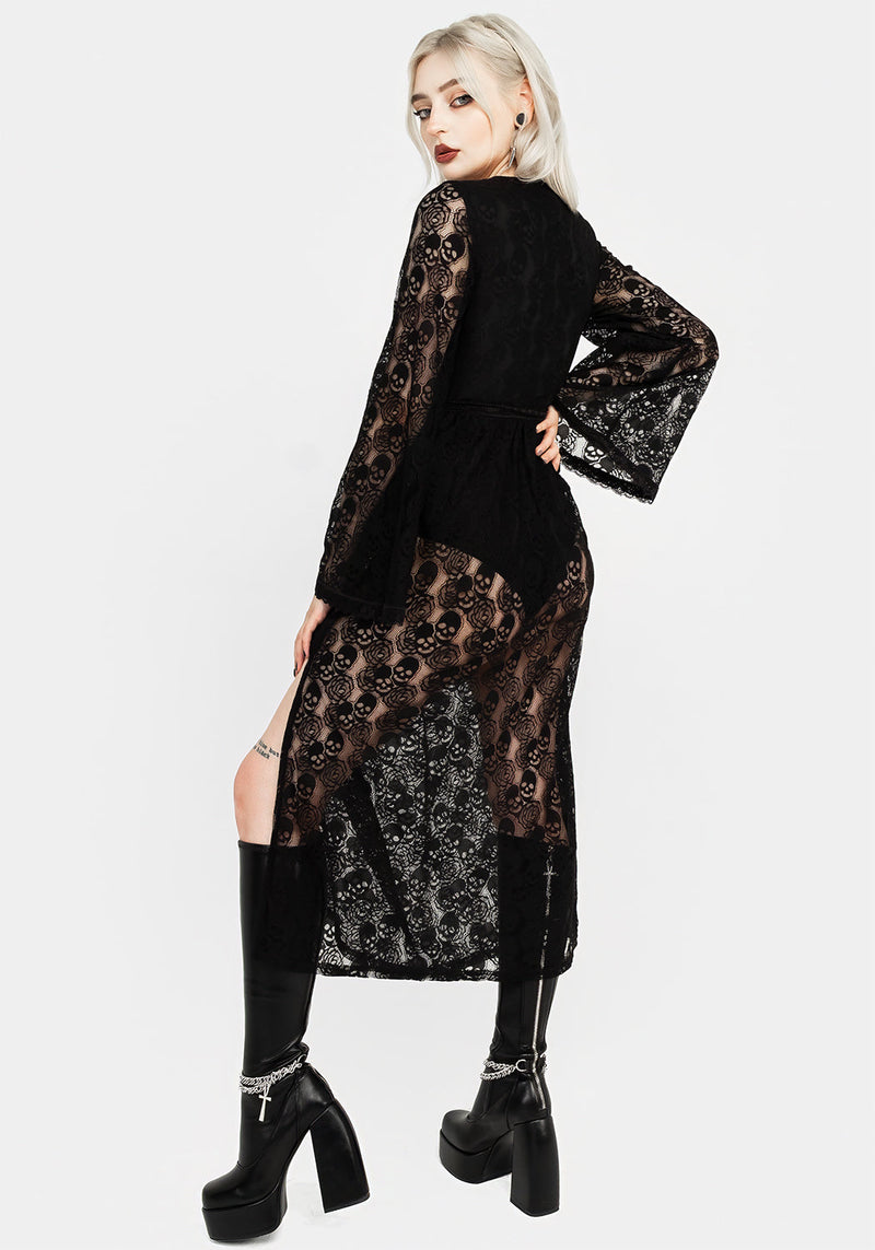 Morella Sheer Skull Lace Bodysuit Midaxi Dress