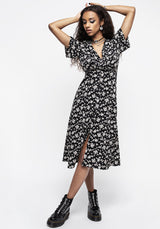 Demeter Print V-Neck Button Down Midi Dress