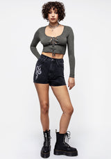 Laurel Lace Up Long Sleeve Crop Top