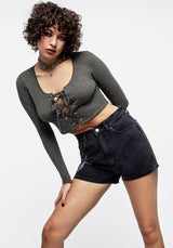 Laurel Lace Up Long Sleeve Crop Top