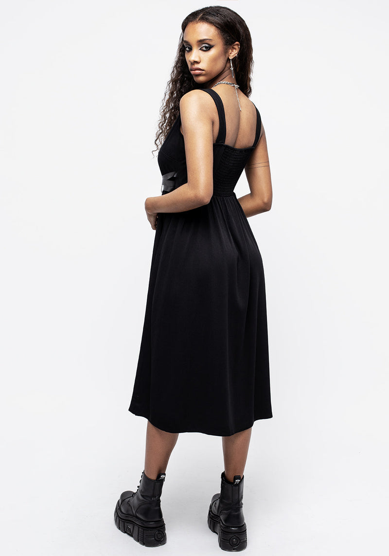 Raven V-Neck Sleeveless Chain Midi Dress