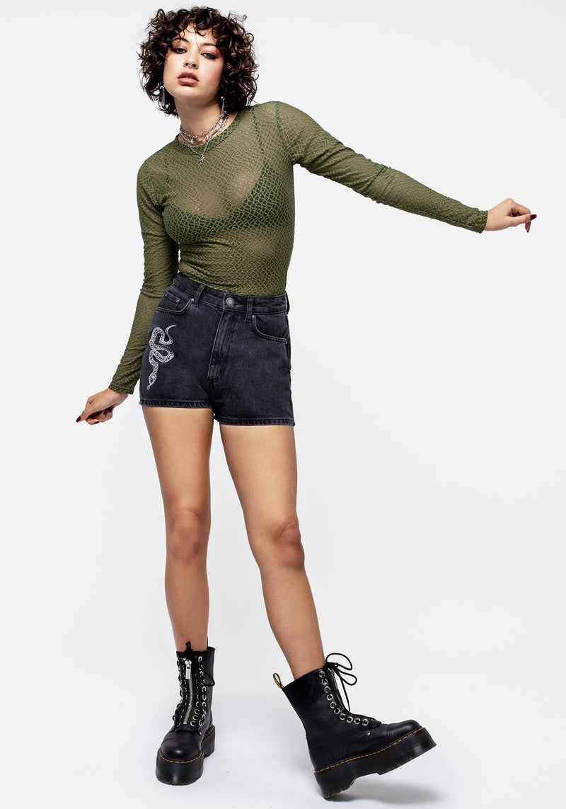 Eden Embroidered Denim Mom Short