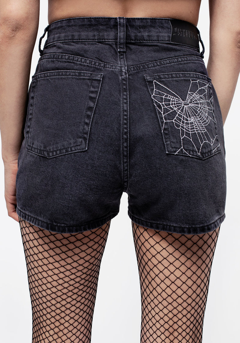 Widow Embroidered Denim Mom Short