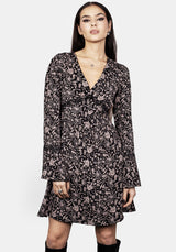 Mycophile Mushroom Print Mini Ruffle Dress