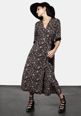 Mycophile Mushroom Print Wrap Midi Dress
