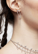 Vicious Silver Plated Safety Pin Stud Earrings With Chain