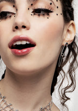 Vicious Silver Plated Safety Pin Stud Earrings With Chain