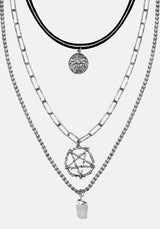 Triune 3 Layered Necklace Pentagram and Crystal