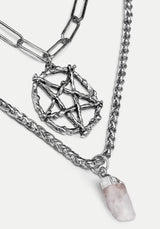 Triune 3 Layered Necklace Pentagram and Crystal