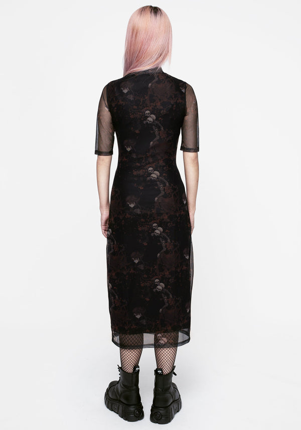 Underworld Bedruckt Mesh Körperbetont Midi Kleid
