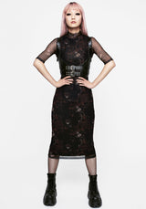 Underworld Printed Mesh Bodycon Midi Dress