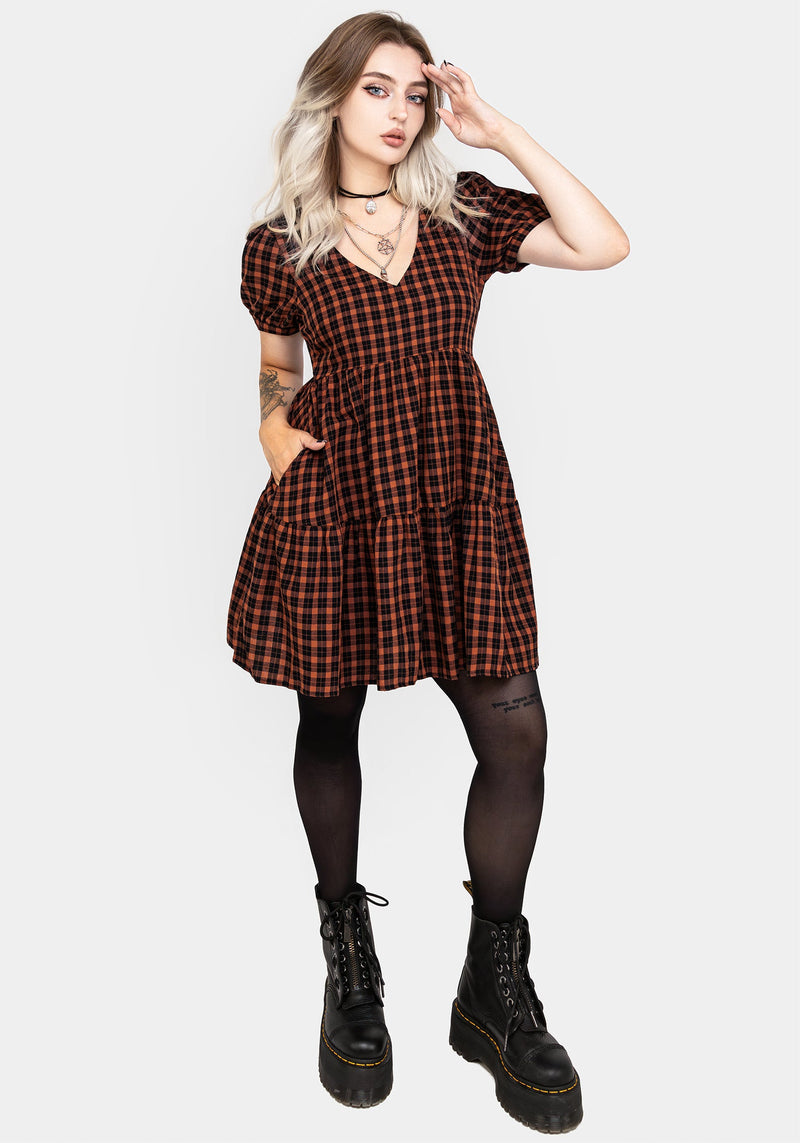Disturbia | Terra Check Mini Smock Dress - Orange Disturbia | Terra Check Mini Smock Dress - Orange