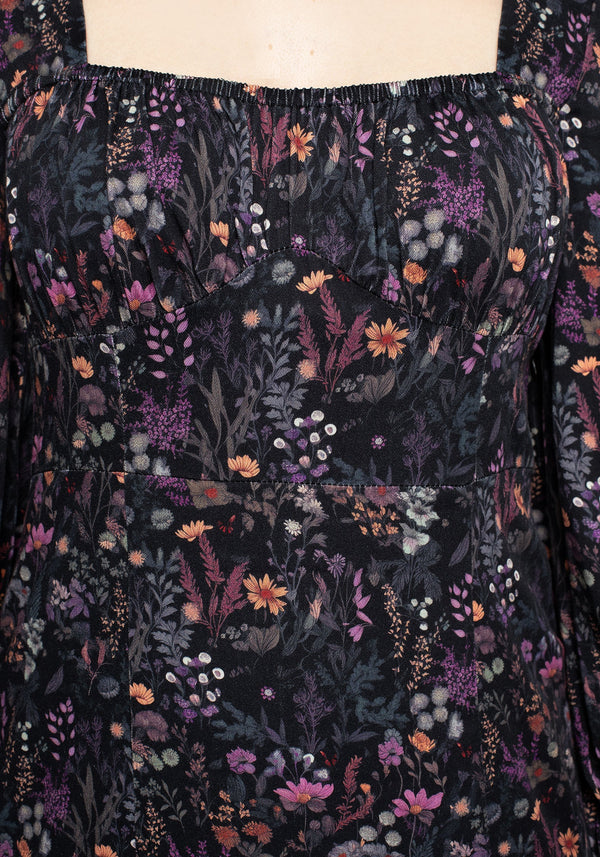 Heliotrope Blumenmuster Druck Midi Kleid