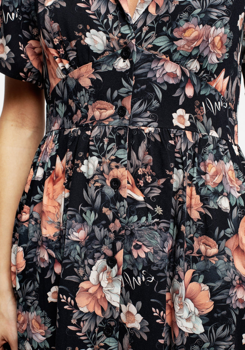 Reynard Fox Floral Print Midi Shirt Dress